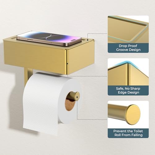 FORIOUS Toilet Paper Holder with Shelf, Wall-Mounted Modern Wipes Dispenser - Image 4