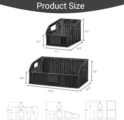 Pantry Baskets for Organizing,Wicker Storage Organizers,3Pack,Black - Image 3
