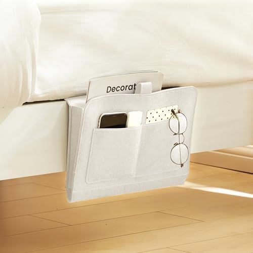 YOUDENOVA Bedside Caddy, Bedside Organizer for Dorm Room, Bunk Bed, Beige - Image 3