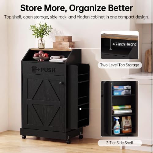 YESHOMY 13 Gallon Kitchen Trash Can Cabinet with Push Door (Black) - Image 4
