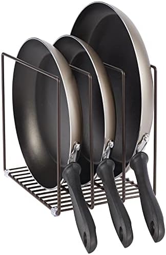 mDesign Steel Storage Tray Organizer Rack for Kitchen Cabinet - Divided Holder with 3 Slots for Skillets, Frying Pan, Pot Lids, Cutting Board, Baking Sheets - Concerto Collection - Bronze - Image 4