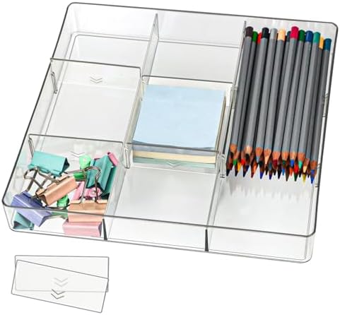 ZEXALOR Adjustable Clear Drawer Organizer, Plastic Drawer Divider Tray with Removable 9 Sections for Desk,Bathroom,Office,Makeup,Junk by ZEXALOR