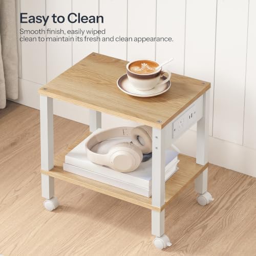 HOOBRO 2-Tier Printer Stand with Charging Station, Under Desk Printer Table, Printer Cart with Storage Shelves, Shelf for Small Spaces, for Home Office, Natural WN38UPS01 - Image 6