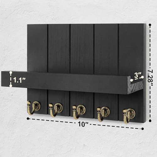Rebee Vision Key Holder Wall Mount with Shelf &Hooks for Living Room, Black - Image 6