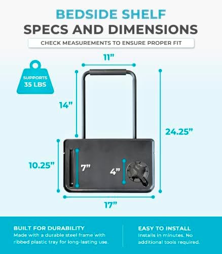Stander Wonder Bedside Shelf, Bedside Caddy Organizer & Bunk Bed Shelf, Space-Saving Floating Nightstand for Seniors & Dorm Rooms, Bedside Tray Table with Phone Holder, Cup Holder & Cable Organizer - Image 2