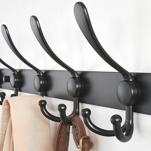 Dseap Coat Rack Wall Mount - 29.5” Long 8-Tri-Hooks Heavy Duty Coat Hanger Rail Wall Hooks for Hanging Coats Hats Clothing Clothes Purse Mudroom Entryway, Black, Pack of 2 - Image 6