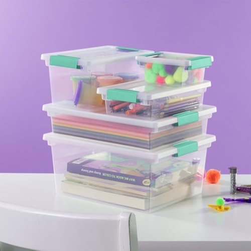 Sterilite Small Clip Box, Stackable Small Storage Bin with Latching Lid, Plastic Container to Organize Office, Crafts, Clear Base and Lid, (Pack of 6) - Image 6