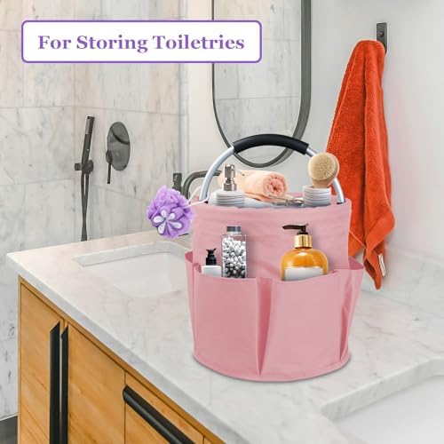 17L Portable Shower Caddy with 6 Side Pockets, Foldable Cleaning Supply Caddy with Handle, Garden Tool Bag in 600D Oxford Fabric, Multifunctional Storage Basket for Showers, Picnics, Pink - Image 3