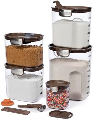 ProKeeper+ Airtight Food Storage Container Set – Clear Plastic Flour and Sugar Canister Set with Magnetic Accessories for Kitchen Organization (Brown, 9-Piece) - Image 2