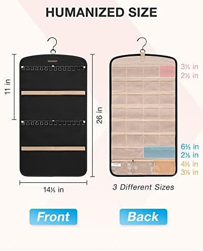 BAGSMART Hanging Jewelry Organizer, Necklace Holder Anti-tangle Earrings Rings Hanger with 10 Jewelry Bags Travel Storage Roll with Pockets Hang on Closet, Wall, Door,1 Piece, Small, Black - Image 5