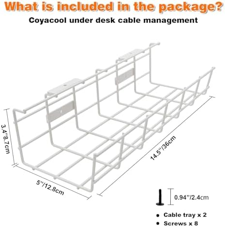 Under Desk Cable Management- 4 Pack Cord Organizer. Metal Wire Cable Management Tray for Office, Studio and Home. Super Sturdy Under Table Cable Managements - White Cable Organizer - Image 5