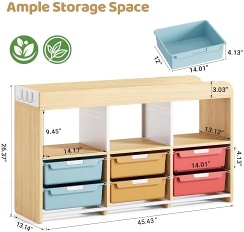 Classroom Storage Organizer with 6 Bins, 3 Shelves and Pegboard, Rainbow - Image 2