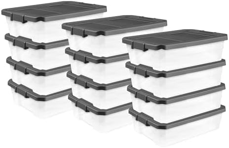 Sterilite Modular Stacker Box with Latching Lid, 40 Quart, 12-Pack by Sterilite
