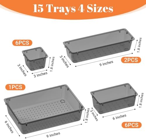 SpaceHacks 15 PCS Plastic Drawer Organizer Set, Drawer Storage Trays - Image 3