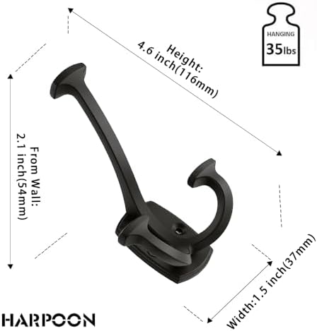 HARPOON 3 Pack Triple Prong Wall Hooks Matte Black Coat Towel Hooks - Image 2