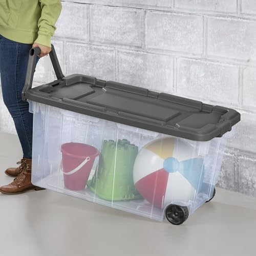 Extra Large Storage Bin, 40 Gallon Wheeled Plastic Storage Container with Handle,Pack of 2 (Clear/Gray) - Image 4