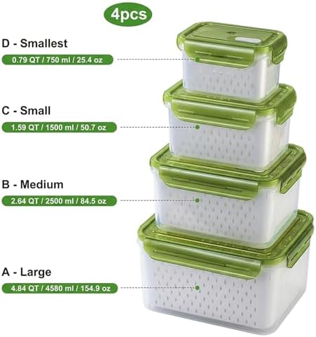 Fruit Storage Containers for Fridge with Removable Colander, Food Storage Containers with Lids, Dishwasher & Microwave Safe, Keep Berry Fruit Vegetable Meat Fresh Longer (Clear Body/Green Lid) - Image 5
