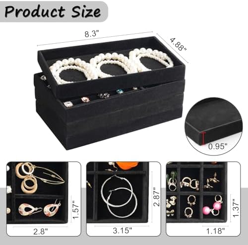 Jewelry Organizer Tray Set Of 8 Jewelry Trays For Drawers and Can Effectively Organize Jewelry Such As Rings, Earrings, Necklaces And Bracelets Jewelry Drawer Organizer (Black) - Image 2
