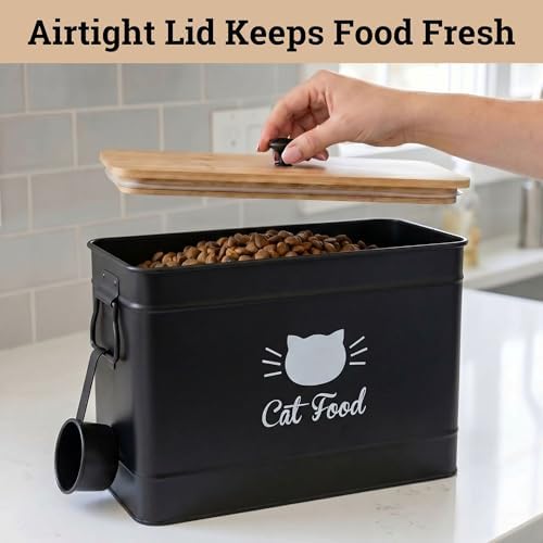 Metal Cat Food Container with Scoop, 15lb (50 Cup) w/ Airtight Bamboo Lid - Image 4