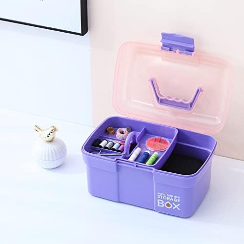 Kinsorcai 11'' Plastic Box Organizer with Removable Tray, Sewing Box Organizer (Purple) - Image 6