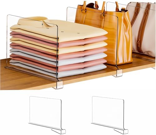 Clear Acrylic Shelf Dividers for Closet Organization - 2 Pack Closet Shelf Divider for Sweatshirt,Towel,Bag,Purse,Clothing,Sweater Organizer,Plastic Dividers and Separators for Shelves and Bedroom by Cqacrylic