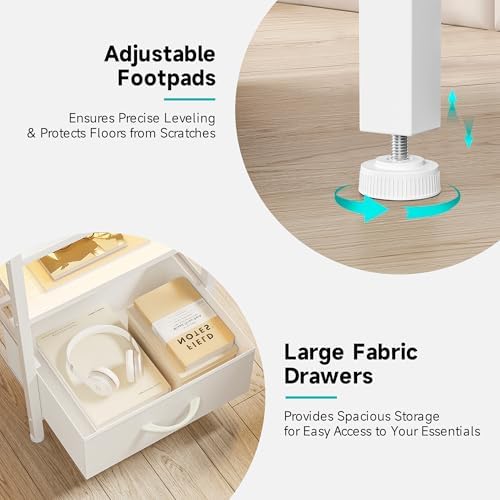 Lazzanto Nightstand with Rear Charging Station, LED Light, 4 Drawers, White - Image 6