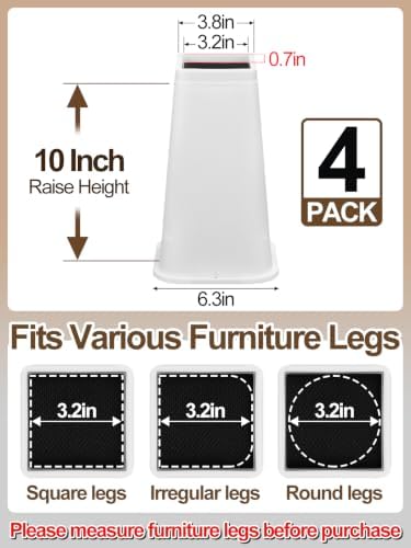 Apipi 10 Inch Stable Heavy Duty Bed Risers for Dorm Twin XL, 4 Pack - Image 2