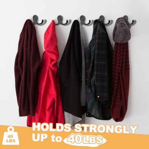 25 Pack Coat Hooks Wall Hooks for Hanging, Heavy Duty Double Prong Metal Hook Wall Mounted for Living Room, Bathroom, Kitchen, Bedroom for Coat, Bag, Scarf, Towel, Hat, Key, Cup (Black) - Image 3