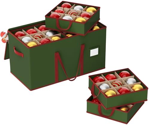 Large Christmas Ornament Storage Box, Dual Zippers, Stackable Christmas Storage Container with Lid, 6 Trays, 600D Oxford, Fits 54-4”, Green by Unknown