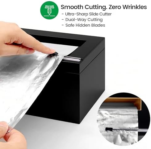 Libreshine 12-Inch Bamboo Plastic Wrap Dispenser with Cutter, Black - Image 5