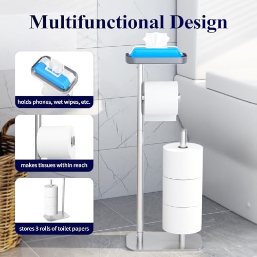 Kitsure Metal Toilet Paper Holder Free Standing, Medium, Silver - Image 2