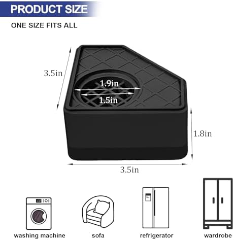 4Pcs Anti Vibration Pads for Washing Machine, Stops Washer Dryer Moving, Prevents Noise, Vibration Transfer, Antivibration Stabilizer Support Feet Mat Suitable for Most Furniture (Increase1.8in) - Image 2