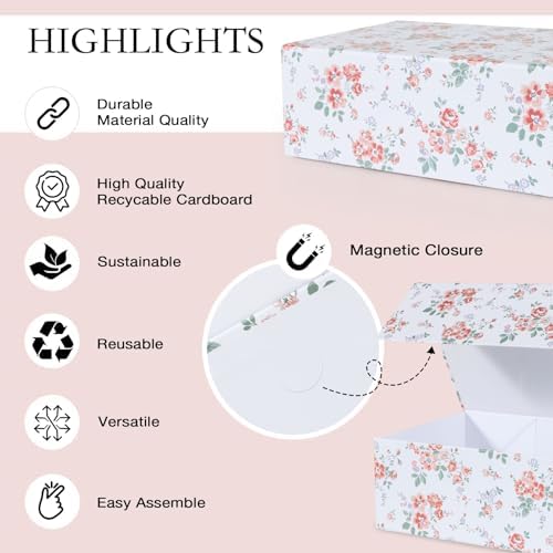 LFBOX Rose Floral Gift Box with Magnetic Lids 3 Pack - Image 3