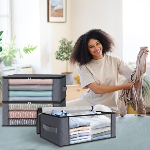HomeHacks 10-Pack Clothes Organizer Storage Bags, 35L Storage Bins, Gray - Image 6
