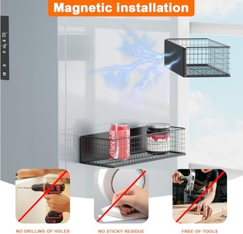 2Pack Magnetic Basket Organizer Holder for Fridge Magnetic Storage Bin Box Containers for Refrigerator Whiteboard Classroom - Image 2
