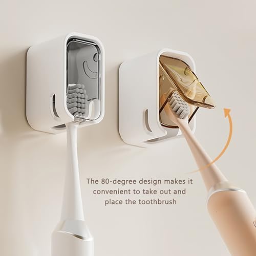 2PCS Toothbrush Holders Wall Mounted with Cover Tooth Brush Holder - Image 5