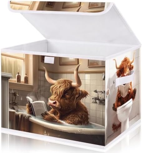 Briwooody Highland Cow Storage Bin with Lid and Carrying Handle by Briwooody