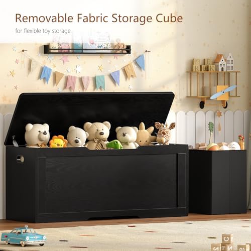 usikey 47.2" Large Storage Chest with Fabric Drawer, Toy Box with Safety Hinges, Extra Wide Storage Bench for Bedroom, Living Room, Entryway, Supports 300 lb - Image 2