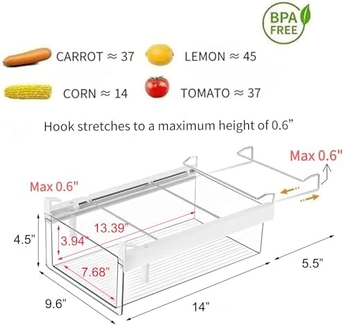 vacane Upgraded Refrigerator Drawers Organizer - Pull Out Fridge Bins with Handle, Extra-Long 19.5" Stretchable and Deep Storage - Image 3