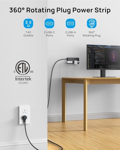 TROND 360° Rotating Plug Power Strip, ETL Listed, Flat Plug 10ft Cord - Image 3