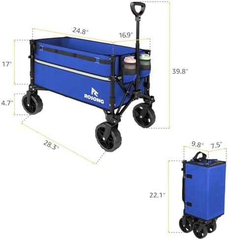 ROSONG Collapsible Wagon Cart with Wheels Foldable - Folding Utility Heavy Duty Wagons Carts for Grocery Sports Garden Shopping Camping Wheelbarrows (Blue, 120L) - Image 5