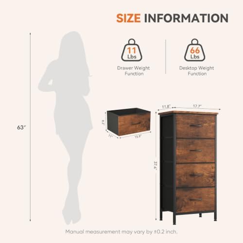 Sweetcrispy 4 Drawer Dresser, Tall Storage Cabinet for Bedroom and Closet - Image 3