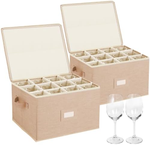 Wine Glass Storage Box, Stemware Storage Containers Cases with Dividers by popoly