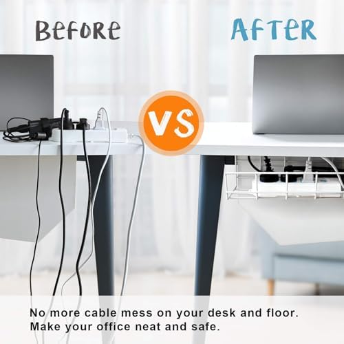 Under Desk Cable Management- 4 Pack Cord Organizer. Metal Wire Cable Management Tray for Office, Studio and Home. Super Sturdy Under Table Cable Managements - White Cable Organizer - Image 2