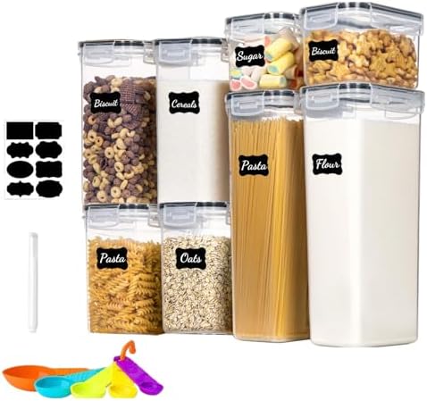 8pc Clear Airtight Canisters with Lids, Kitchen Dry Pantry Storage by stusgo
