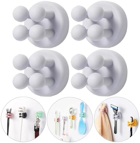 iBetterLife Tooth Brush Holder for Bathroom - 4Pcs Silicone Toothbrush Razor Holder for Shower Wall Mounted Self Adhesive Cute Storage Hook for Kids Hanging Loofah Towel for Kitchen Living Room Office by ZEZHOU