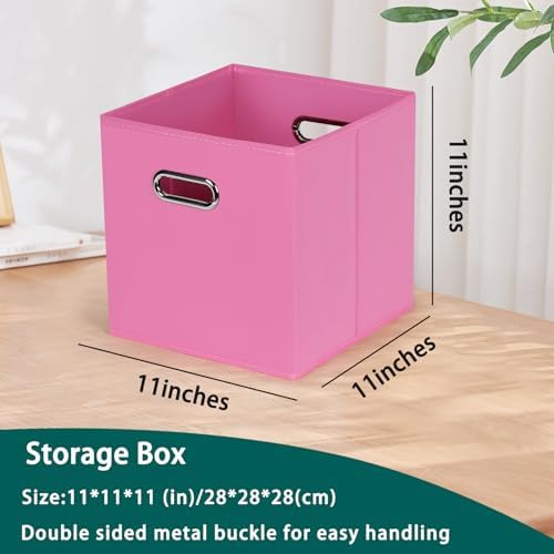Black Foldable Storage Cubes Bins, Fabric Storage Box Cubes Organizer Baskets with Dual Handles for Home Organizer,Set of 3,(Pink) - Image 2