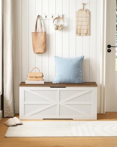 CHOEZON Storage Chest, 43.3" Toy Chest Storage, Farmhouse Storage Bench with Safety Hinge, Storage Trunk, for Bedroom, Living Room, Walnut and White MCW11WL - Image 2
