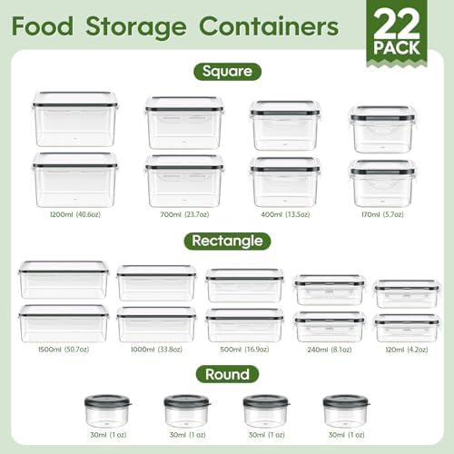 KEMETHY 44-Piece Food Storage Containers with Lids(22 Containers & 22 Lids), Plastic Food Containers for Pantry & Kitchen Storage and Organization, BPA-Free, Leak Proof, Reusable with Labels & Pen - Image 2