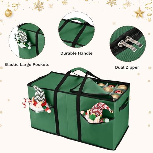 Christmas Ornament Storage Box, Ornament Storage Organizer Fits 128 of 3 inch Ornament Balls, 8 Removable Tray Ornaments Storage Containers with Dividers to Store Xmas Holiday Decor(Green) - Image 3